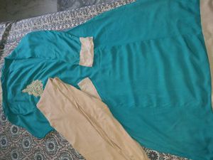 Teal Embroidered Kurti Set