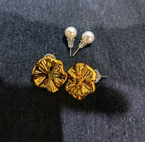 Elegant Pearl &amp; Gold stud earrings