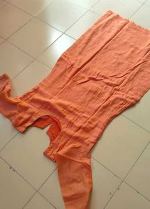 Orange Kurti with Embroidered Neckline
