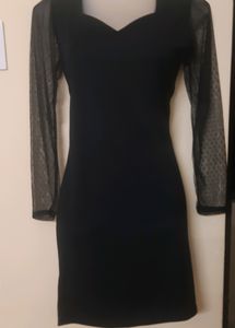 Elrya Bodycon Black One Piece With Net Seelves.