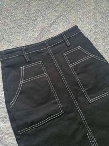 Black Denim Midi Skirt