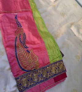 Pink & Green Embroidered Lehenga Choli