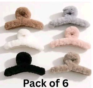 Fuzzy Hair Claw Clips - 6 Pack