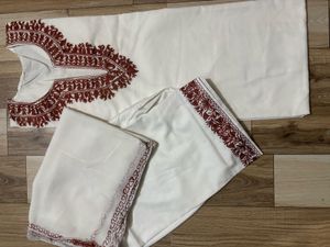 White Kurta Set with Maroon Embroidery