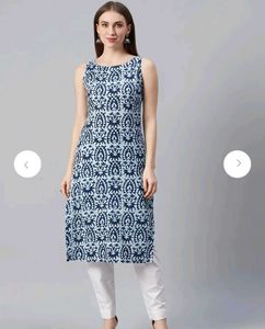 Anayna Blue & White Printed Sleeveless Kurta