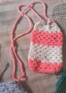 Crocheted Pink & White Pouch