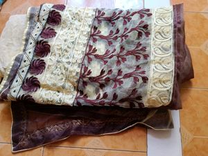 Saree Brwon Golden Color Mix Net