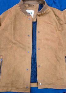 Zara Brown Faux Suede Bomber Jacket