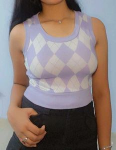 Lavender Argyle Knit Top