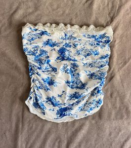 Chic Blue &amp; White Ruched Tube Top