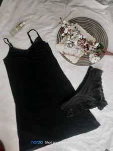 Black Lace Trimmed Cami Dress