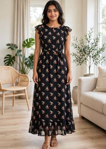Chic Black Floral Midi Dress