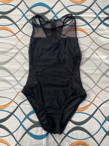 Chic Black One-Piece Swimsuit with Mesh Accents
