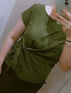Stylish Olive Green Wrap Look Top
