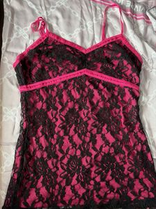 Hot Pink & Black Lace Cami Top