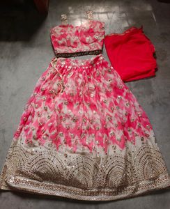 Beautiful Off White And Coral Lahenga Choli