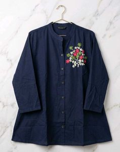 Embroidered Navy Blue Kurta
