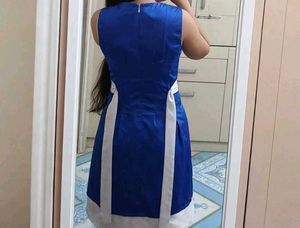 Blue A-line Dress with Silver Belt