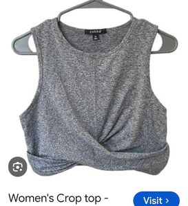 Gray Twist Front Sleeveless Crop Top