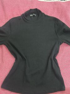 Black Mock Neck Ribbed Top