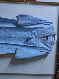Blue Printed Cotton Kurta Set