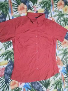 Red Short Sleeve Button-Up Shirt