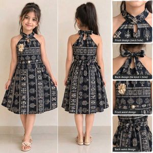 Girls' Black & White Print Halter Dress