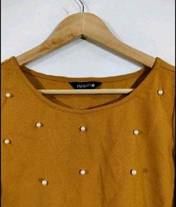 Brown Pearl Embellished Bell Sleeve Top