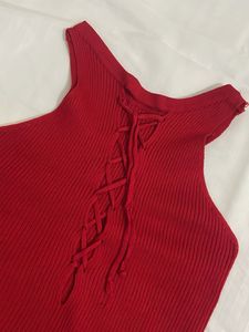 Red Ribbed Sleeveless Tank Top