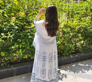 White Printed Anarkali Kurta with dupatta