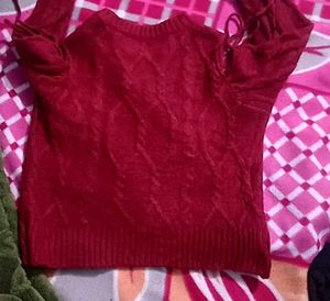 Red and green Cold Shoulder Knit Sweater ❤️