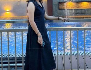 40 inch Stylish Dark Wash Denim Dress