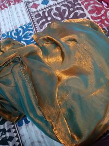Trendy Bluish golden saree with blouse