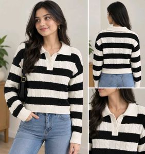 Striped Collared Knit Sweater