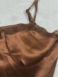 Satin Lace Trim Corset Bra Top