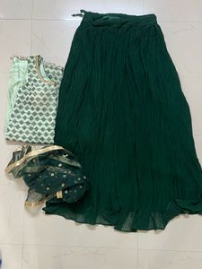 Elegant Green Kurta Set with heavy lengha and Dupa