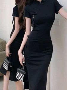 Elegant Black Cheongsam Dress