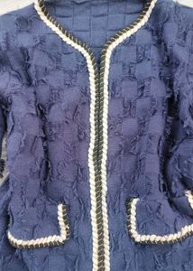 Elegant Textured Navy Blue tweed knit Jacket