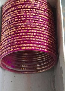 Pink And Golden Glass Bangles (32 Bangle)