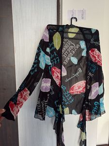 Sheer Kimono with Kiss &amp; Text Print