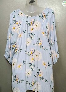 Boho Floral Print Tie-Neck Tunic Top