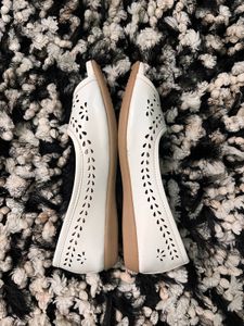 Footshez White Peep-Toe Flats