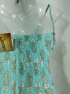 Light Cyan Blue Floral Printed Dress (Women)