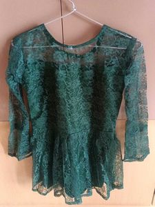 Price Dropped !! Elegant Green Lace Peplum Top