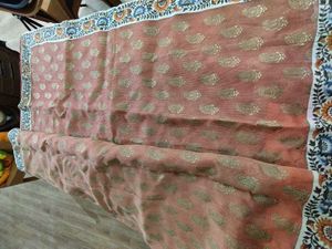 Coral And Beige Embroidered Saree (Women's)