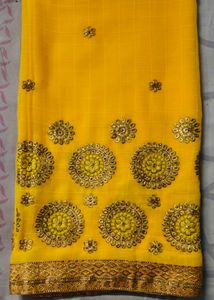 Vibrant Yellow Embroidered Saree
