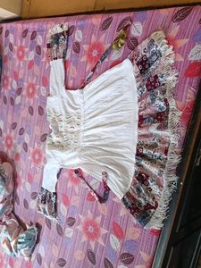 White Kurta with Patchwork Print