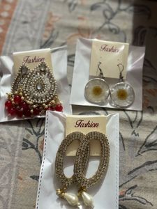Exquisite Pearl and Red Stone Earring 3 pairs comb