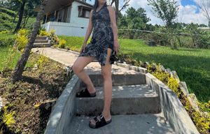 Stylish Black & White Floral Mini Dress