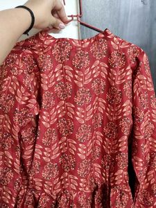Maroon Floral Print Kurta